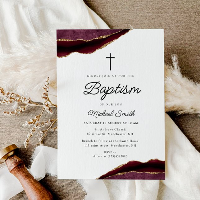burgundy and gold agate baptism invitation (Creator Uploaded)