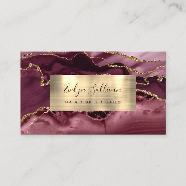 Burgundy and Gold Agate Business Card (Front)
