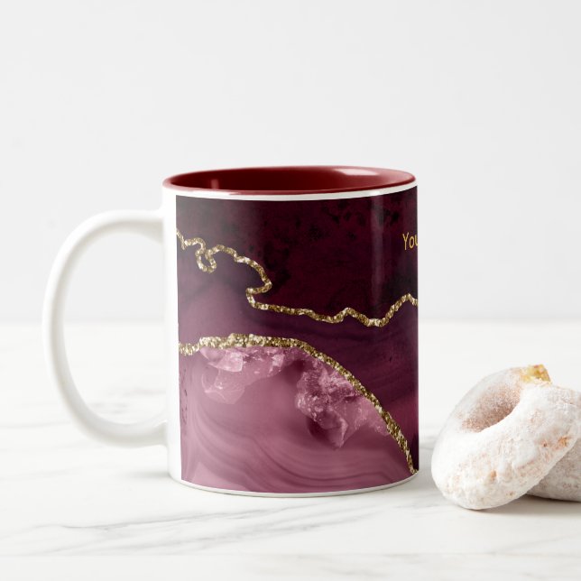 Burgundy and Gold Agate Two-Tone Coffee Mug (With Donut)