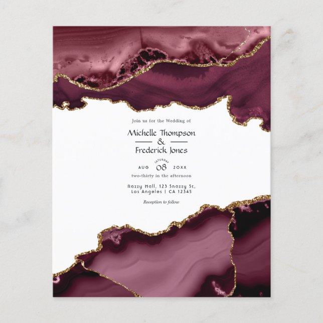 Burgundy and Gold Agate Wedding Flyer (Front)