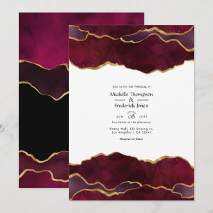 Burgundy and Gold Agate Wedding Invitation