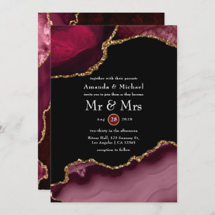 Burgundy and Gold Agate Wedding Invitation