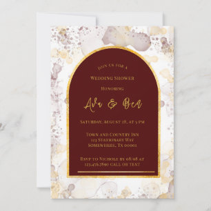 Burgundy and Gold Alcohol Ink Arch Wedding Shower Invitation