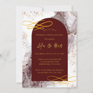 Burgundy and Gold Alcohol Ink Arch Wedding Shower Invitation