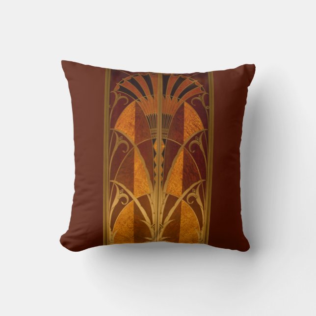 Burgundy and Gold Art Deco Cushion (Front)