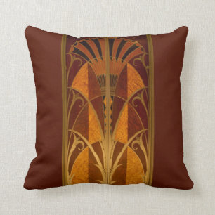 Burgundy and Gold Art Deco Cushion