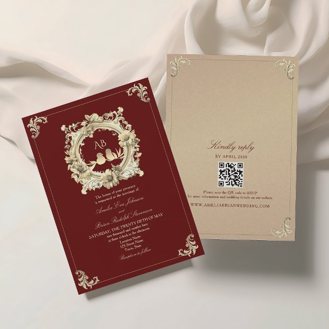 Burgundy and Gold Baroque Wedding Invitation (Creator Uploaded)