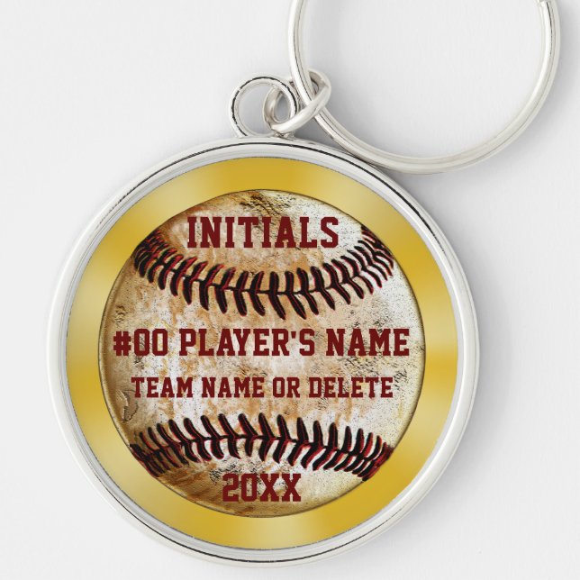 Burgundy and Gold Baseball Team Gifts, Your Colour Key Ring (Front)