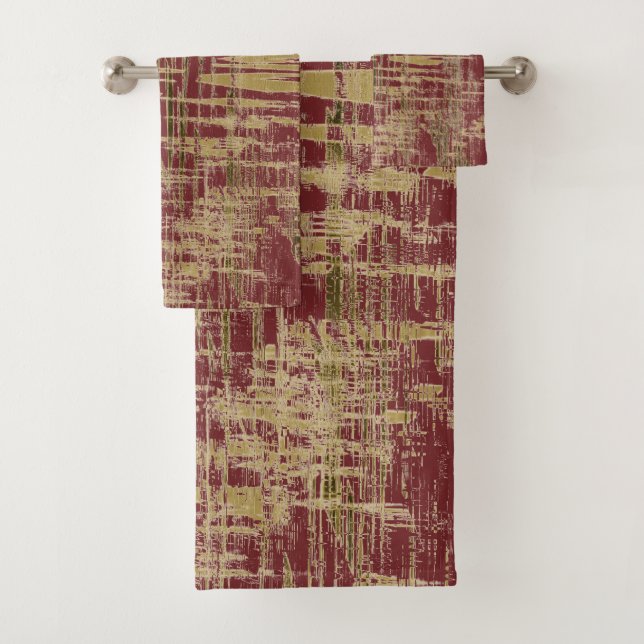 Burgundy and Gold Bath Towel Set (Insitu)