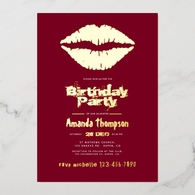 Burgundy and Gold Birthday Kiss Lips (Front)