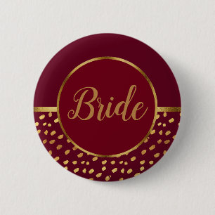 Burgundy and Gold Bride Wedding Button