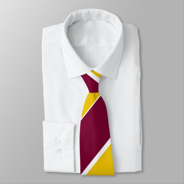 Burgundy and Gold Broad Regimental Stripe Tie (Tied)