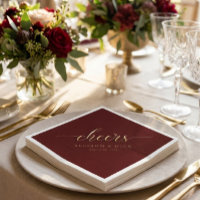 Burgundy and Gold Cheers Wedding Napkins