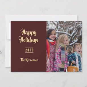 Burgundy and Gold Christmas Greetings family photo Holiday Card