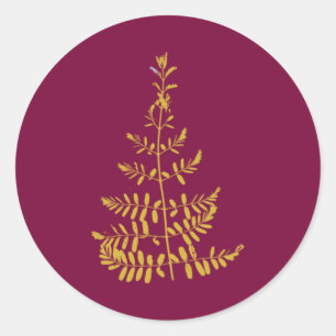 Burgundy and Gold Christmas Tree Classic Round Sticker