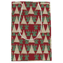 Burgundy and Gold Christmas Tree Gift Bag