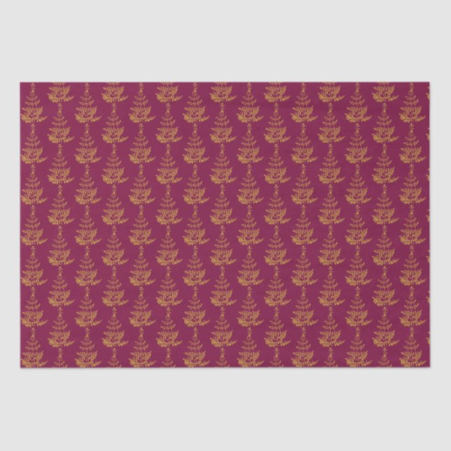 Burgundy and Gold Christmas Tree Tissue Paper (Front)