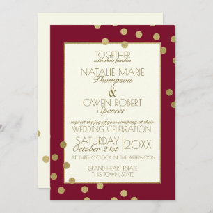 Burgundy and Gold Confetti Dots Wedding Invitation