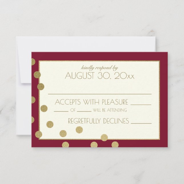 Burgundy and Gold Confetti Dots Wedding Response (Front)