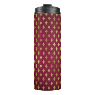 Burgundy and Gold Diamond Pattern Thermal Tumbler