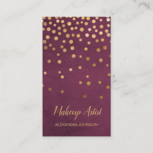 Burgundy and Gold Elegant Confetti Makeup Artist Business Card