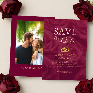 Burgundy and gold elegant save the date wedding   invitation