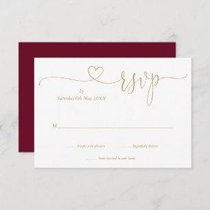 Burgundy And Gold Elegant Script Heart RSVP Card