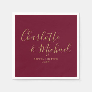 Burgundy and Gold Elegant Signature Wedding Napkin