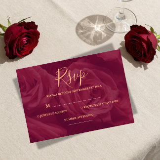 Burgundy and gold elegant wedding response Card