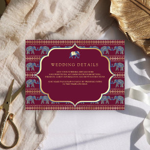 Burgundy and Gold Elephant Indian Wedding Details Enclosure Card
