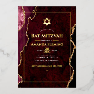Burgundy and Gold Faux Agate Bat Mitzvah