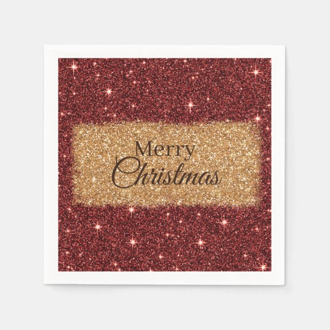 Burgundy and gold faux glitter napkin (Front)