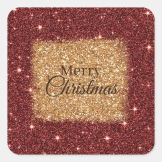 Burgundy and gold faux glitter square sticker