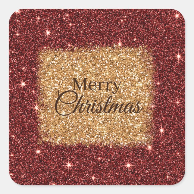 Burgundy and gold faux glitter square sticker (Front)