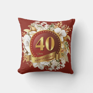 Burgundy And Gold Floral 40th Wedding Anniversary Cushion