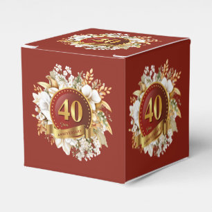 Burgundy And Gold Floral 40th Wedding Anniversary Favour Box