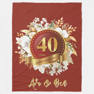 Burgundy And Gold Floral 40th Wedding Anniversary  Fleece Blanket