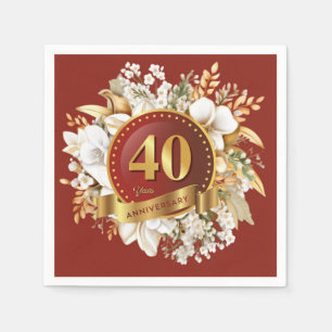 Burgundy And Gold Floral 40th Wedding Anniversary  Napkin