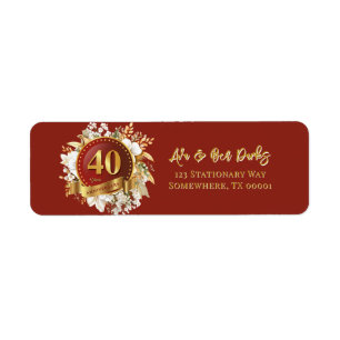 Burgundy And Gold Floral 40th Wedding Anniversary  Return Address Label