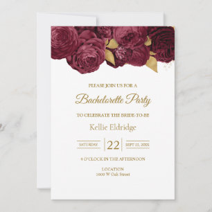 Burgundy And Gold Floral Bachelorette Party Invitation