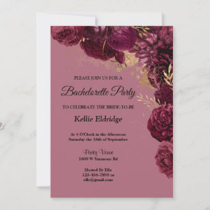 Burgundy And Gold Floral Bachelorette Party Invitation