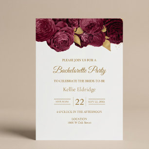 Burgundy And Gold Floral Bachelorette Party Invitation