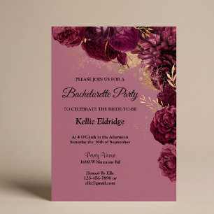 Burgundy And Gold Floral Bachelorette Party Invitation
