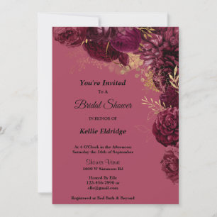 Burgundy And Gold Floral Bridal Shower Invitation