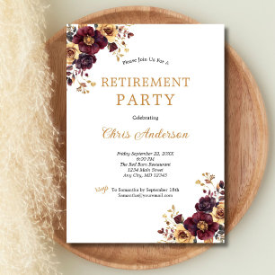 Burgundy and Gold Floral Elegant Retirement Party Invitation