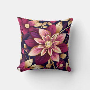 Burgundy And Gold Floral Explosion Cushion
