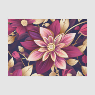 Burgundy And Gold Floral Explosion Tissue Paper