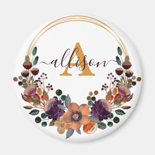 Burgundy and gold floral frame personalised magnet