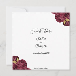 Burgundy And Gold Floral Save The Date