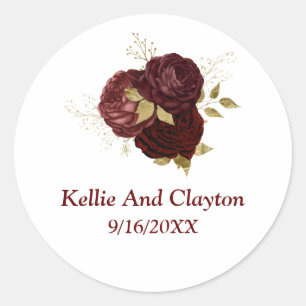Burgundy And Gold Floral Wedding Classic Round Sticker